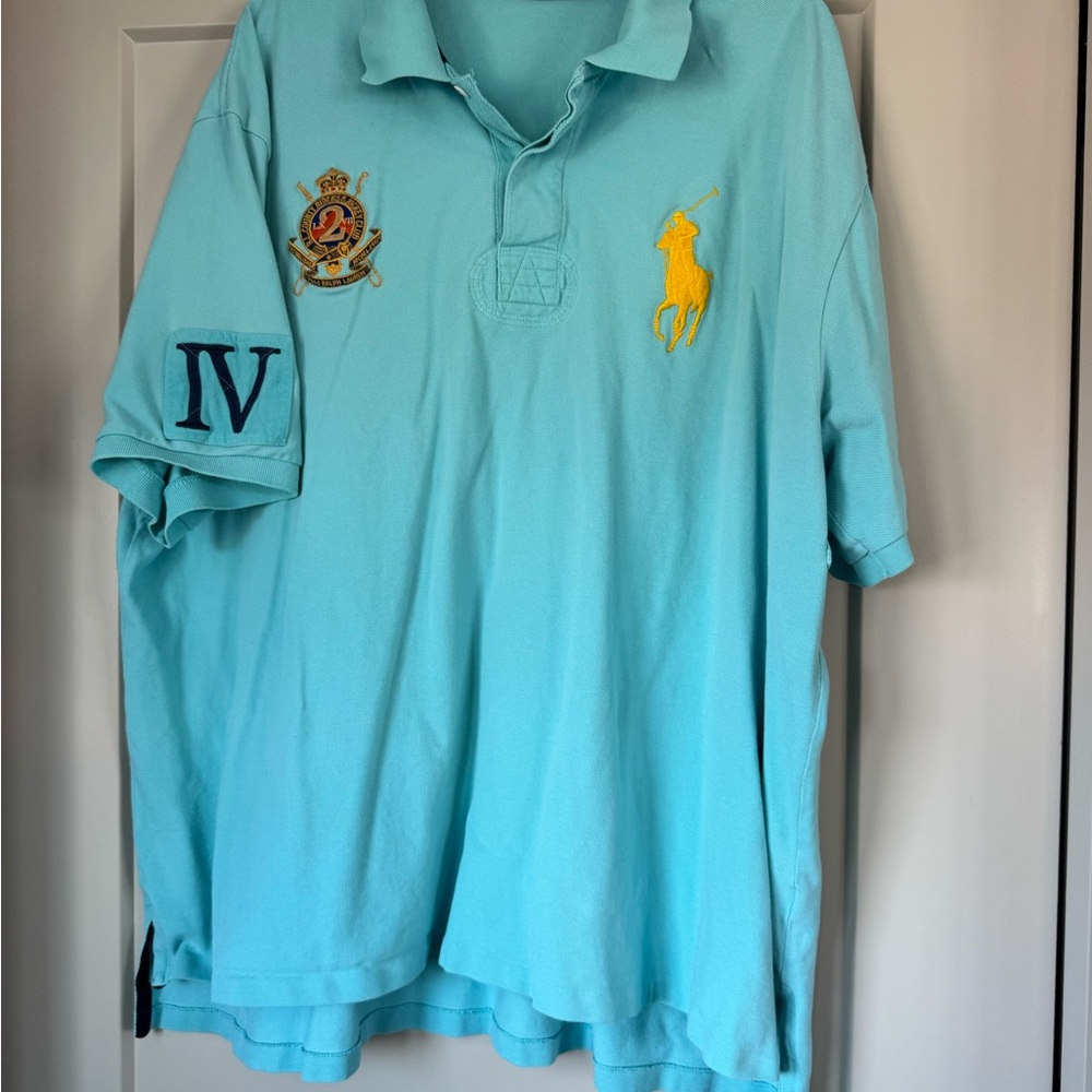 Ralph Lauren Polo Shirt in Bright Turquoise with Navy Trim